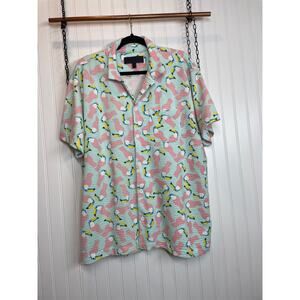Five Points Industries Mens Blue & Pink Tuscan Bird Button Up Shirt Size XL